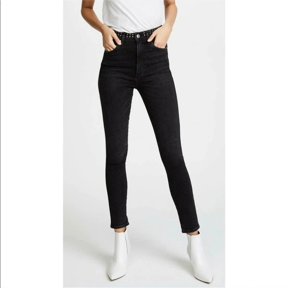 Agolde Roxanne Super High Rise Skinny Jeans Studded Highway Black Denim Size 29‎
